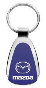 Authentic Mazda Blue Logo Metal Chrome Tear Drop Key Chain Ring Fob