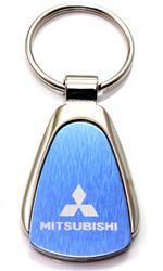 Deluxe Mitsubishi Blue Logo Metal Chrome Tear Drop Key Chain Ring Fob