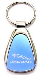 Deluxe Jaguar Blue Logo Metal Chrome Tear Drop Key Chain Ring Fob
