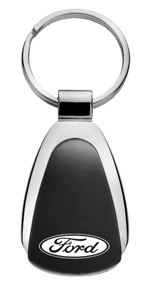 Genuine Ford Logo Metal Black Chrome Tear Drop Key Chain Ring Fob