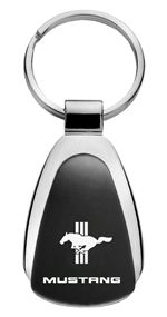 Genuine Ford Mustang Tribar Logo Metal Black Chrome Tear Drop Key Chain Ring Fob
