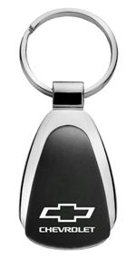 Genuine Chevrolet Bowtie Logo Metal Black Chrome Tear Drop Key Chain Ring Fob