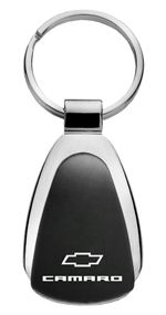 Genuine Chevrolet Camaro Logo Metal Black Chrome Tear Drop Key Chain Ring Fob