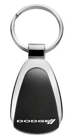 Genuine Dodge Stripes Logo Metal Black Chrome Tear Drop Key Chain Ring Fob
