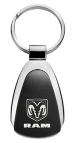 Genuine Dodge Ram Logo Metal Black Chrome Tear Drop Key Chain Ring Fob