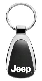 Genuine Jeep Logo Metal Black Chrome Tear Drop Key Chain Ring Fob