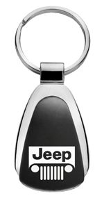 Genuine Jeep Grille Logo Metal Black Chrome Tear Drop Key Chain Ring Fob