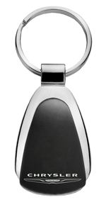 Genuine Chrysler Logo Metal Black Chrome Tear Drop Key Chain Ring Fob