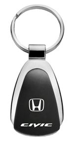 Genuine Honda Civic Logo Metal Black Chrome Tear Drop Key Chain Ring Fob