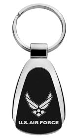 Premium US Air Force Logo Metal Black Chrome Tear Drop Key Chain Ring Fob