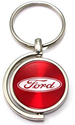 Red Ford Logo Brushed Metal Round Spinner Chrome Key Chain Ring Spin Fob