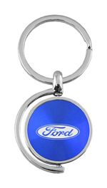 Blue Ford Logo Brushed Metal Round Spinner Chrome Key Chain Ring Spin Fob