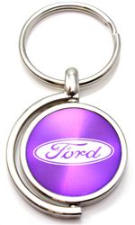 Purple Ford Logo Brushed Metal Round Spinner Chrome Key Chain Ring Spin Fob