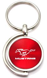 Red Ford Mustang Logo Brushed Metal Round Spinner Chrome Key Chain Ring Spin Fob