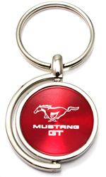 Red Ford Mustang GT Logo Brushed Metal Round Spinner Chrome Key Chain Spin Ring