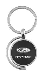 Black Ford Raptor Logo Brushed Metal Round Spinner Chrome Key Chain Spin Ring