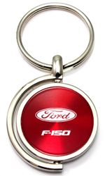 Red Ford F-150 Logo Brushed Metal Round Spinner Chrome Key Chain Spin Ring