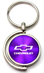 Purple Chevrolet Logo Brushed Metal Round Spinner Chrome Key Chain Spin Ring