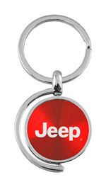 Red Jeep Logo Brushed Metal Round Spinner Chrome Key Chain Spin Ring