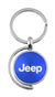 Blue Jeep Logo Brushed Metal Round Spinner Chrome Key Chain Spin Ring