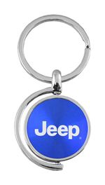 Blue Jeep Logo Brushed Metal Round Spinner Chrome Key Chain Spin Ring