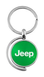 Green Jeep Logo Brushed Metal Round Spinner Chrome Key Chain Spin Ring