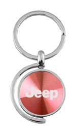 Pink Jeep Logo Brushed Metal Round Spinner Chrome Key Chain Spin Ring
