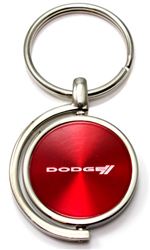 Red Dodge Stripes Logo Brushed Metal Round Spinner Chrome Key Chain Spin Ring