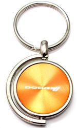 Orange Dodge Stripes Logo Brushed Metal Round Spinner Chrome Key Chain Spin Ring