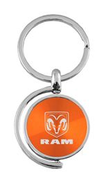 Orange Dodge Ram Logo Brushed Metal Round Spinner Chrome Key Chain Spin Ring