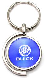 Blue Buick Logo Brushed Metal Round Spinner Chrome Key Chain Spin Ring