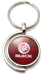 Red Burgundy Buick Logo Brushed Metal Round Spinner Chrome Key Chain Spin Ring