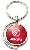 Red Burgundy Mercury Logo Brushed Metal Round Spinner Chrome Key Chain Spin Ring