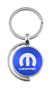 Blue Mopar Logo Brushed Metal Round Spinner Chrome Key Chain Spin Ring