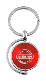 Red Nissan Logo Brushed Metal Round Spinner Chrome Key Chain Spin Ring