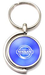 Blue Nissan Logo Brushed Metal Round Spinner Chrome Key Chain Spin Ring