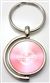 Pink Nissan Logo Brushed Metal Round Spinner Chrome Key Chain Spin Ring
