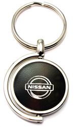 Black Nissan Logo Brushed Metal Round Spinner Chrome Key Chain Spin Ring