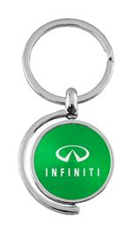 Green Infiniti Logo Brushed Metal Round Spinner Chrome Key Chain Spin Ring