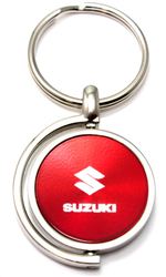 Red Suzuki Logo Brushed Metal Round Spinner Chrome Key Chain Spin Ring