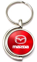 Red Mazda Logo Brushed Metal Round Spinner Chrome Key Chain Spin Ring