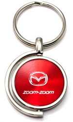 Red Mazda Zoom-Zoom Logo Brushed Metal Round Spinner Chrome Key Chain Spin Ring