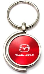 Red Mazda Miata MX-5 Logo Brushed Metal Round Spinner Chrome Key Chain Spin Ring