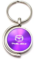 Purple Mazda Miata MX-5 Logo Brushed Metal Round Spinner Chrome Key Chain Ring