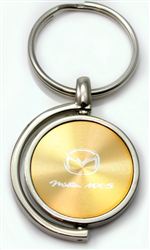 Gold Mazda Miata MX-5 Logo Brushed Metal Round Spinner Chrome Key Chain Ring