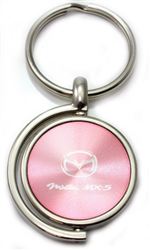 Pink Mazda Miata MX-5 Logo Brushed Metal Round Spinner Chrome Key Chain Ring