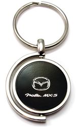 Black Mazda Miata MX-5 Logo Brushed Metal Round Spinner Chrome Key Chain Ring