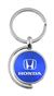 Blue Honda Logo Brushed Metal Round Spinner Chrome Key Chain Spin Ring