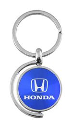Blue Honda Logo Brushed Metal Round Spinner Chrome Key Chain Spin Ring