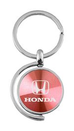 Pink Honda Logo Brushed Metal Round Spinner Chrome Key Chain Spin Ring